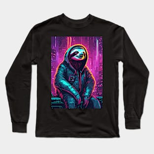 Cool Sloth Neon Cyberpunk Futuristic Long Sleeve T-Shirt